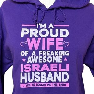 🇮🇱 Proud Wife Hoodie Sweatshirt Israel Purple M